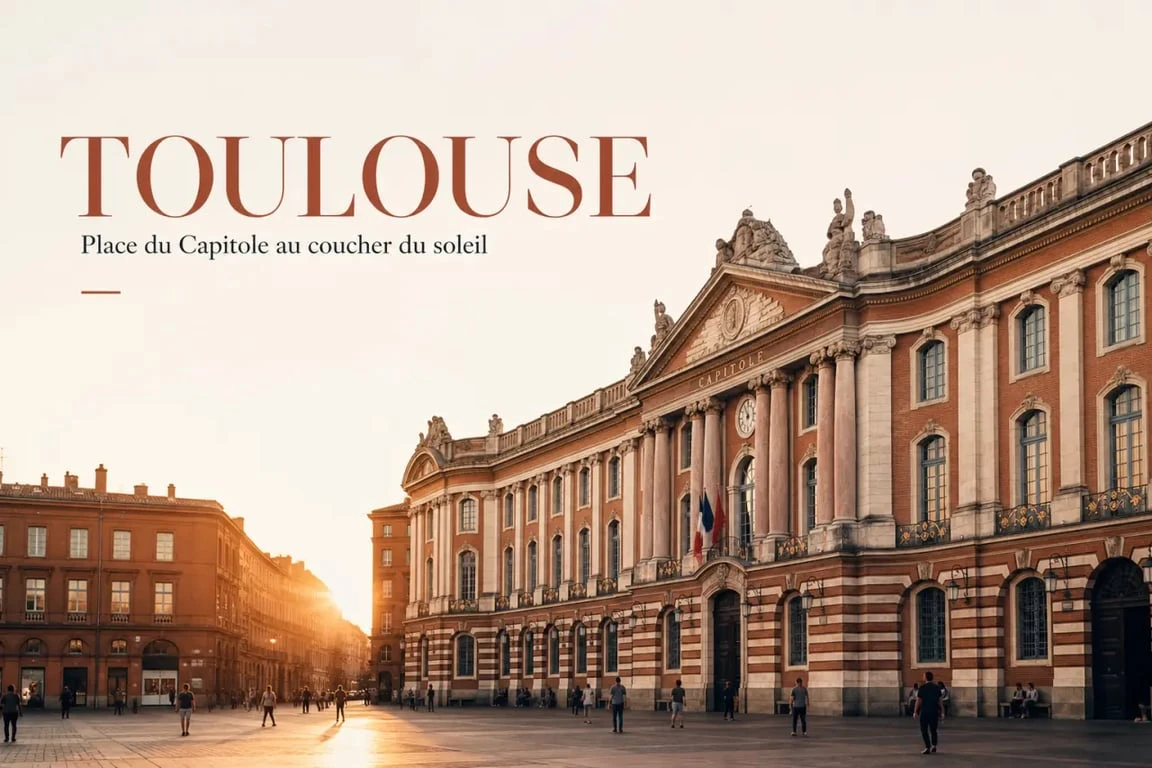 Toulouse Sehenswürdigkeiten : la Place du Capitole à Toulouse au coucher du soleil