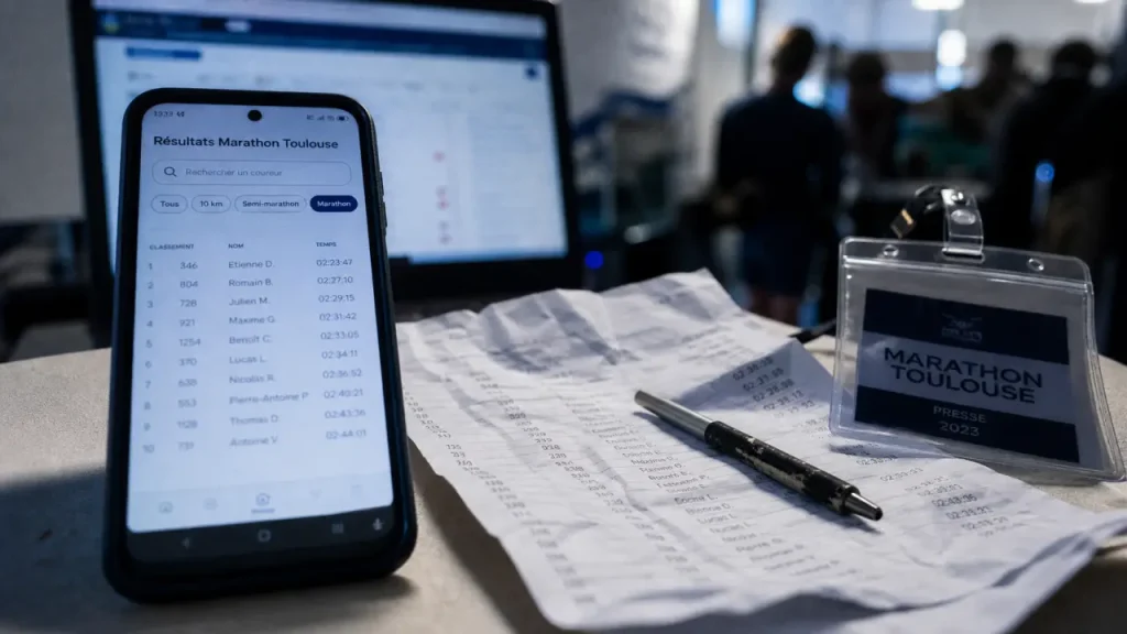 Resultats marathon toulouse : recherche de chrono par nom sur tableau de résultats