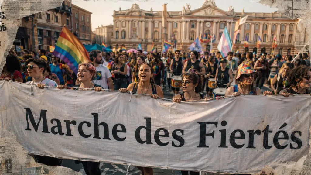 Marche des fiertés Toulouse : cortège au Capitole, drapeaux et pancartes