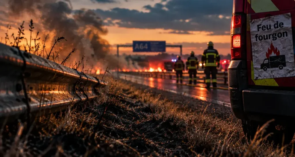 Un fourgon prend feu sur l’A64 près de Toulouse, 3 500 m² brûlés